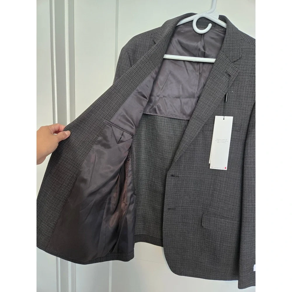 Calvin Klein X Slim Fit Grey Micro Houndstooth Wool Blend Blazer Jacket 46R NEW